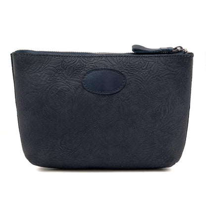 Heritage Tooled Leather Large Zippered Pouch-Accessories > Pouch  > Leather-Midnight-Mission Mercantile Leather Goods