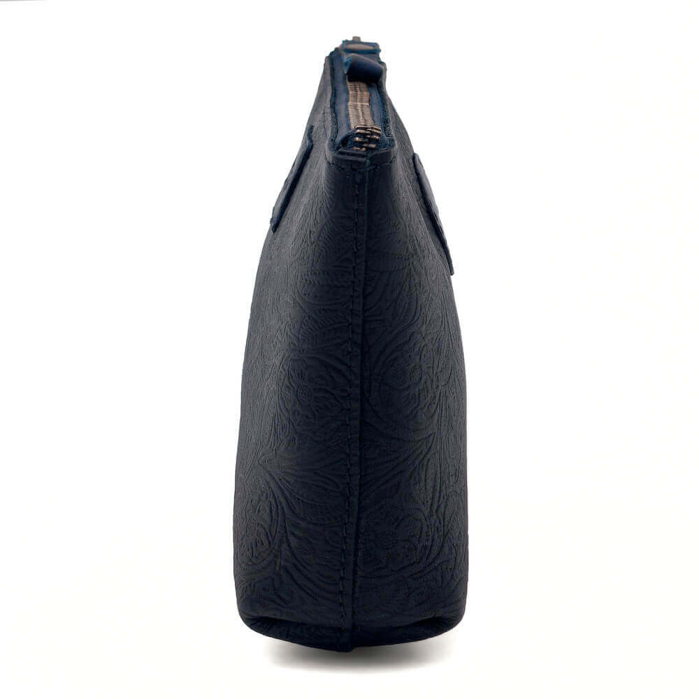 Heritage Tooled Leather Large Zippered Pouch-Accessories > Pouch  > Leather-Midnight-Mission Mercantile Leather Goods