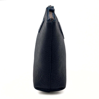 Heritage Tooled Leather Large Zippered Pouch-Accessories > Pouch  > Leather-Midnight-Mission Mercantile Leather Goods
