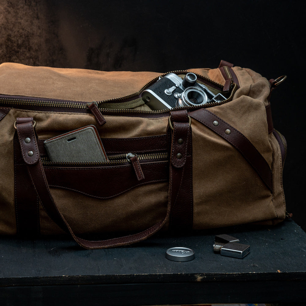 Campaign Waxed Canvas X-Large Duffle Bag-Bags > Duffle Bag > Waxed Canvas-Campaign-Smoke-Brown-Mission Mercantile Leather Goods