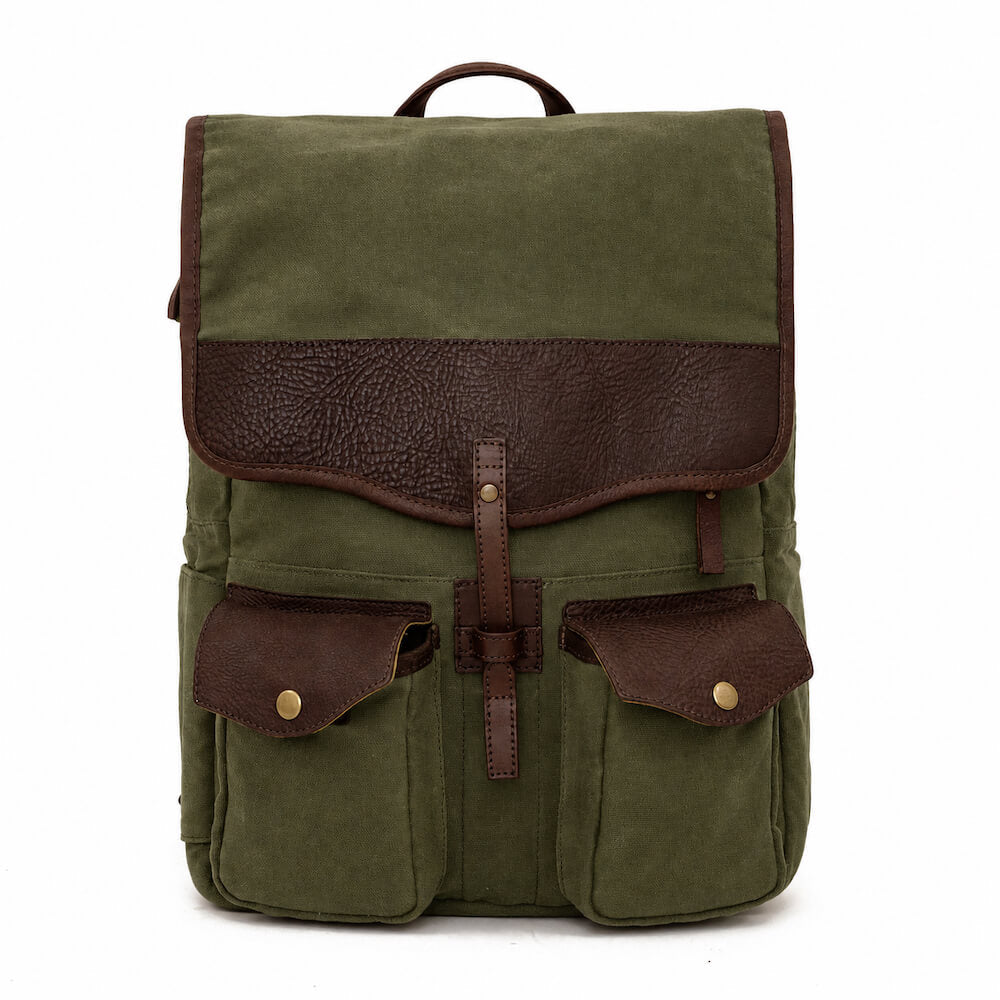 Campaign Waxed Canvas Leather Backpack-Bags > Backpack > Waxed Canvas-Smoke-Forest-Mission Mercantile Leather Goods