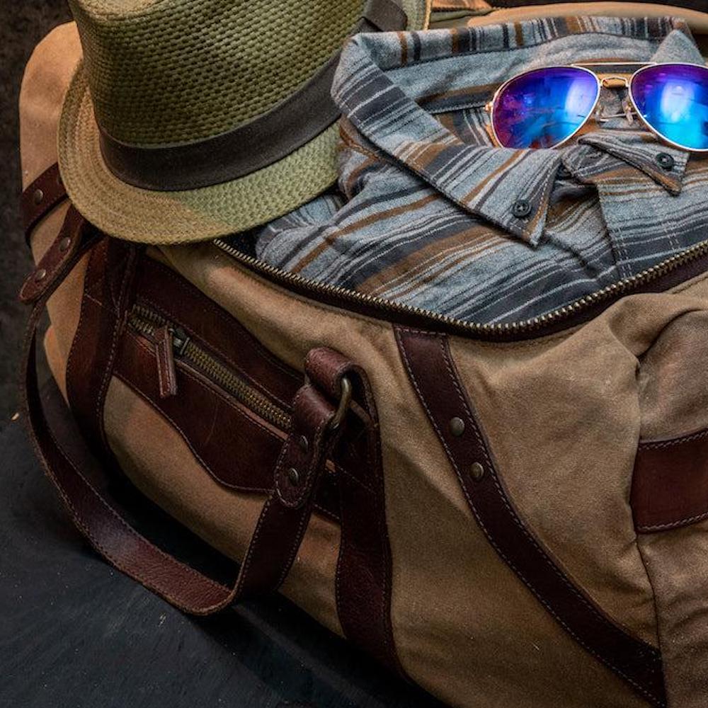 Campaign Waxed Canvas Large Duffle Bag-Bags > Duffle Bag > Waxed Canvas-Smoke-Brown-Mission Mercantile Leather Goods