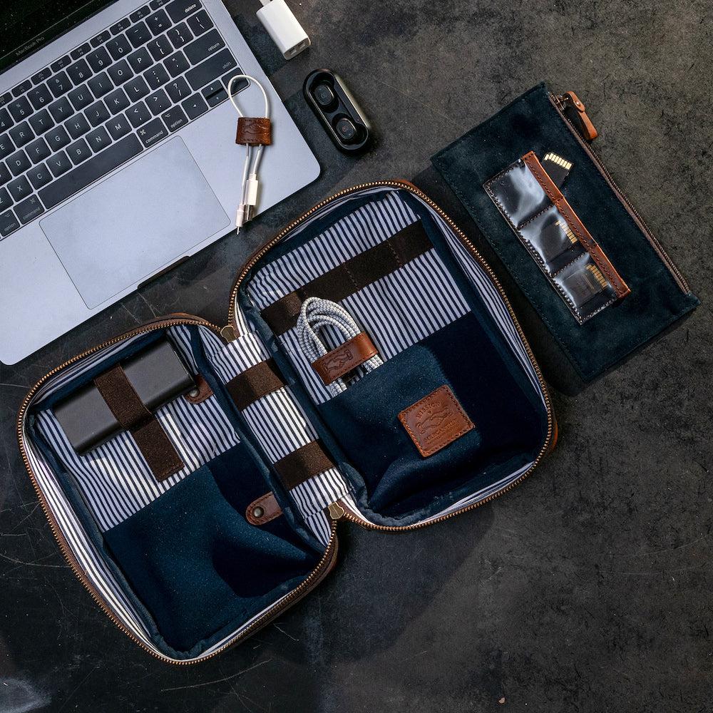 Heritage Leather Doc Electronics Organizer / Dopp Kit-Accessories > Office & Tech > Leather-Espresso-Mission Mercantile Leather Goods