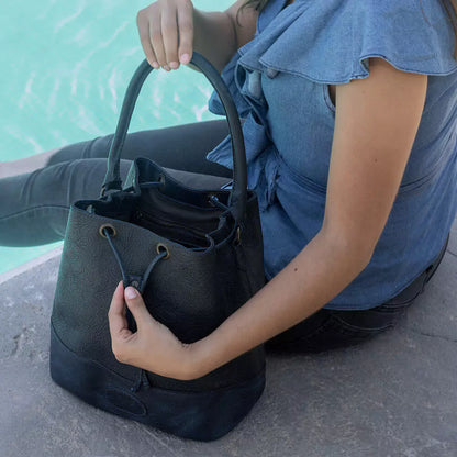 Heritage Tooled Leather Bucket Bag-Bags > Handbag > Leather-Midnight-Mission Mercantile Leather Goods