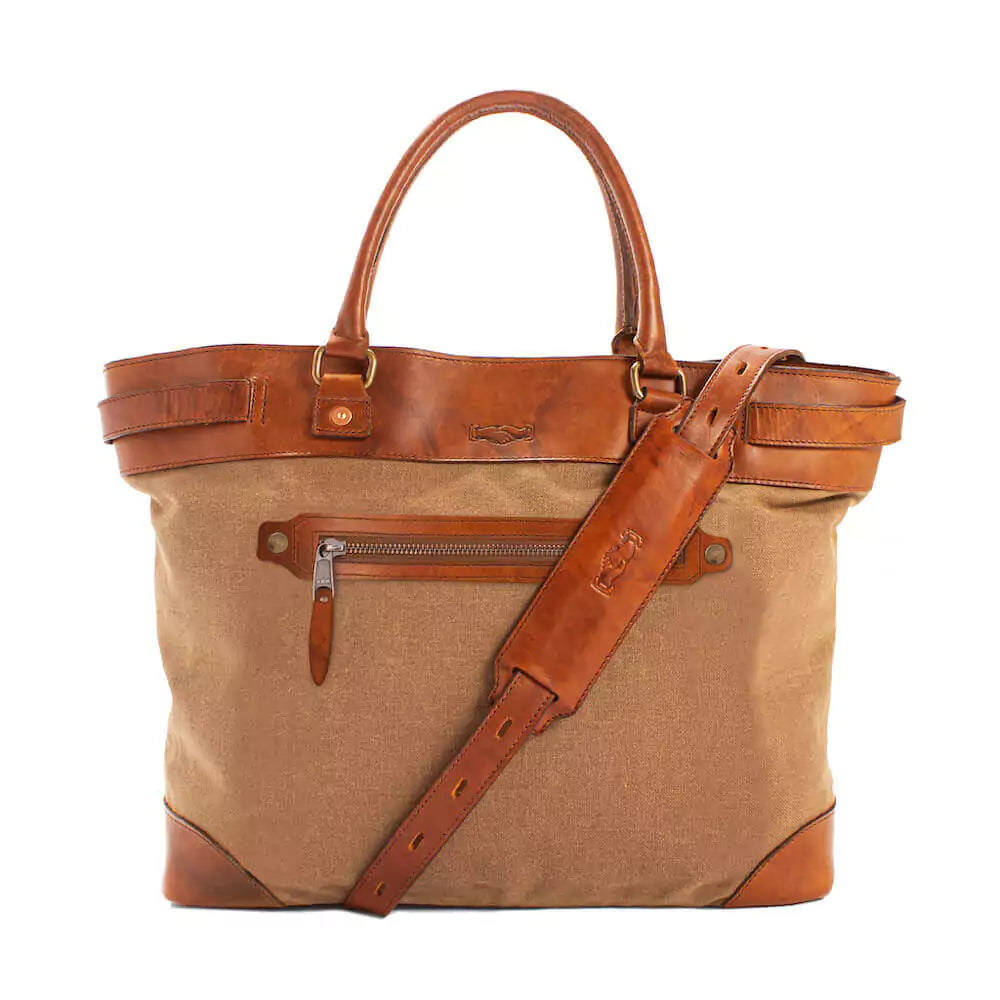 Heritage Waxed Canvas Commuter Tote-Bags > Handbag > Waxed Canvas-Hickory-Brown-Mission Mercantile Leather Goods