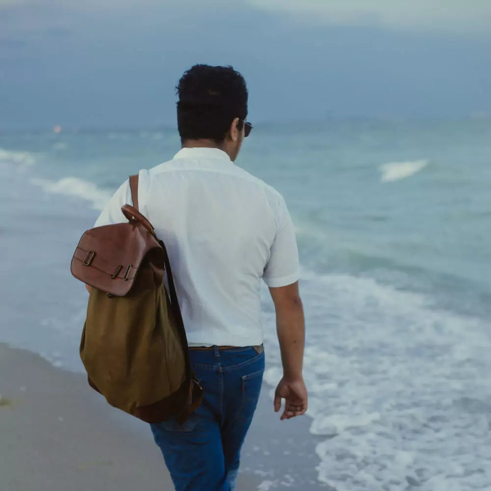 Heritage Waxed Canvas Steamer Backpack No. 2-Bags > Backpack > Waxed Canvas-Hickory-Forest-Mission Mercantile Leather Goods