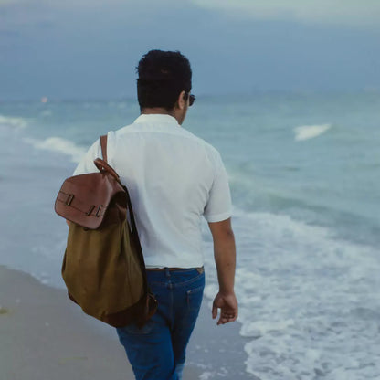 Heritage Waxed Canvas Steamer Backpack No. 2-Bags > Backpack > Waxed Canvas-Hickory-Forest-Mission Mercantile Leather Goods