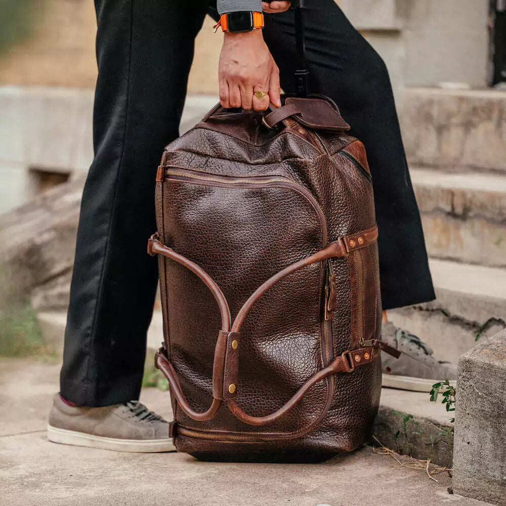 Theodore Leather Rolling Carry-On Duffle Bag-Bags > Duffle Bag > Leather-Mission Mercantile-Espresso-Mission Mercantile Leather Goods