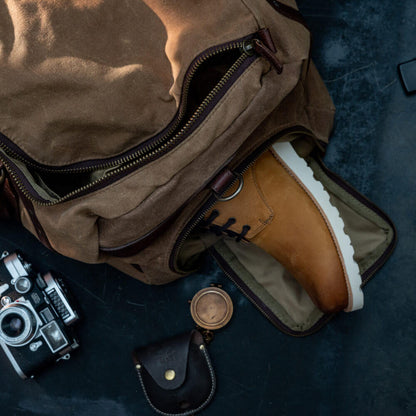 Campaign Waxed Canvas Large Duffle Bag-Bags > Duffle Bag > Waxed Canvas-Smoke-Brown-Mission Mercantile Leather Goods