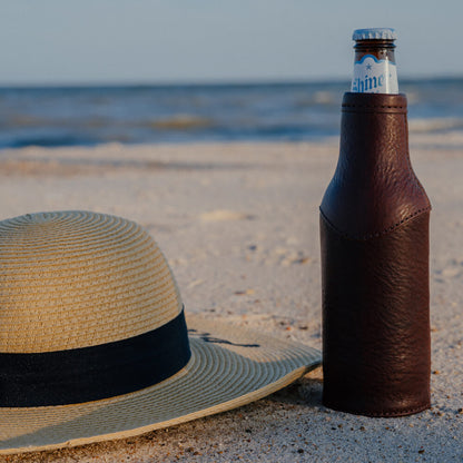 Campaign Leather Bottle Koozie-Accessories > Beverage Carriers & Coolers > Leather-Smoke-None-Mission Mercantile Leather Goods