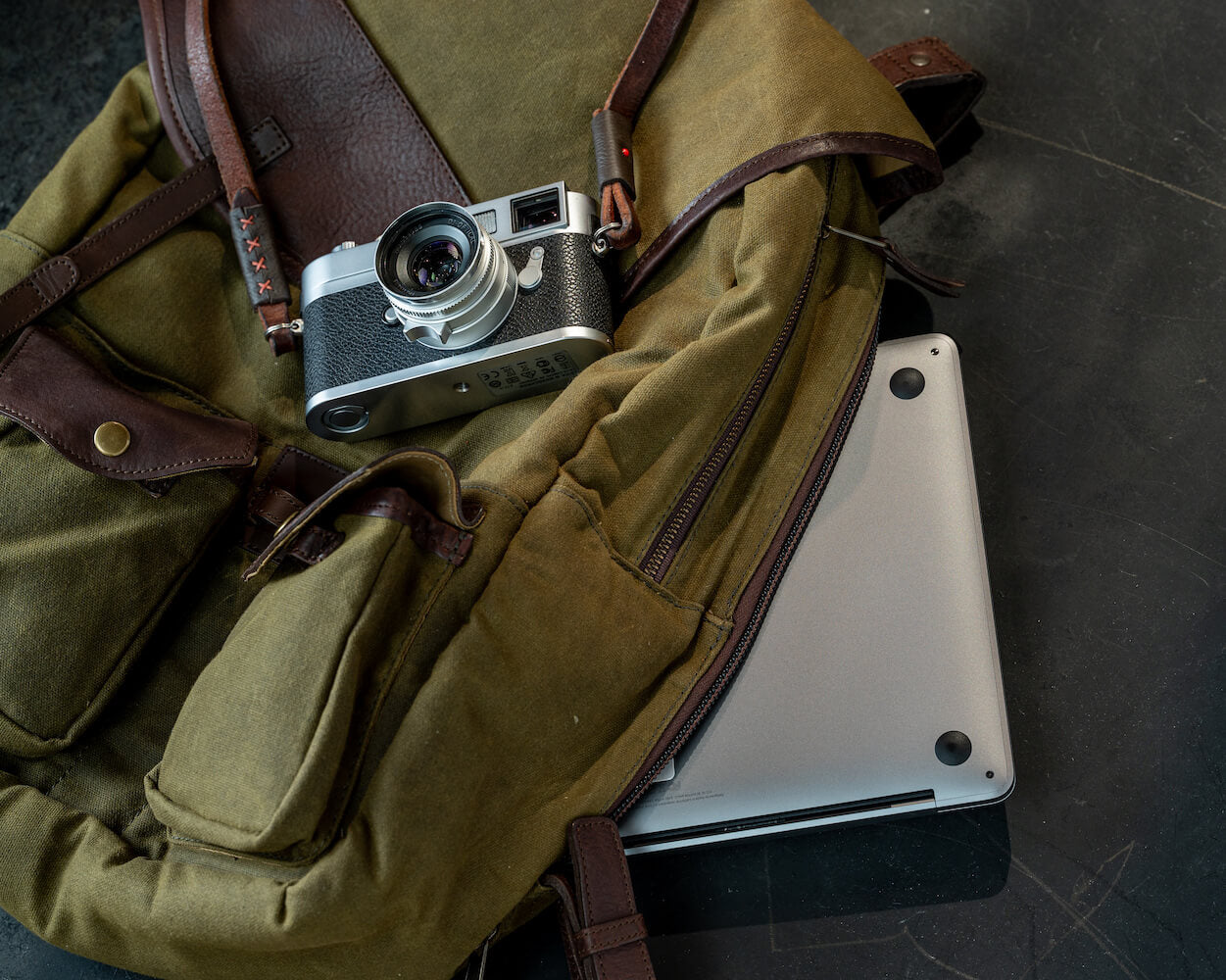 Campaign Waxed Canvas Leather Backpack-Bags > Backpack > Waxed Canvas-Smoke-Forest-Mission Mercantile Leather Goods