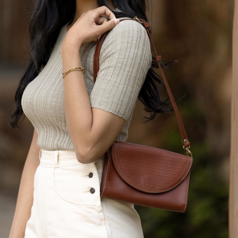 Nisolo Cleo Leather Convertible Crossbody Clutch - Bags > Handbag > Leather-Brandy-Mission Mercantile Leather Goods