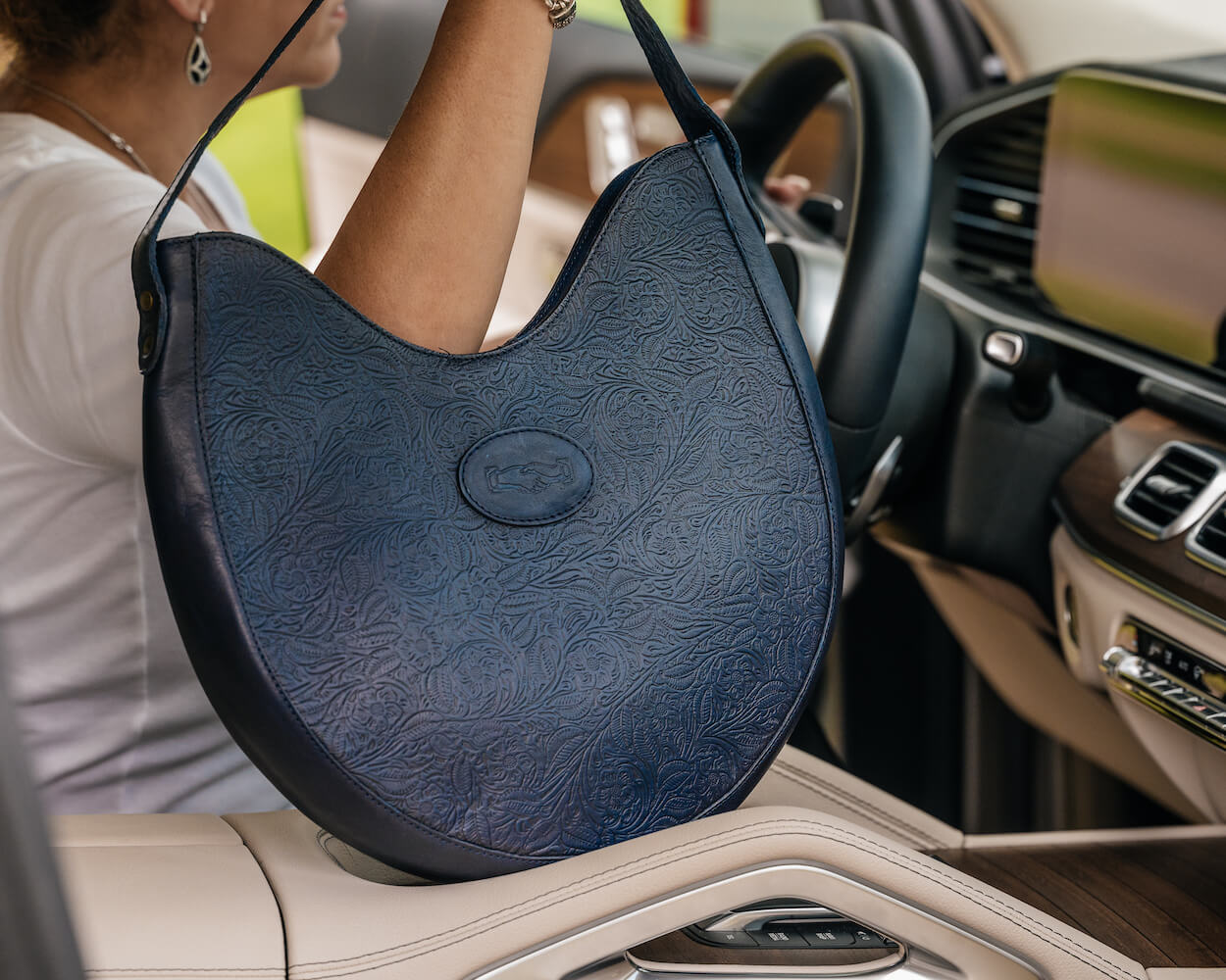 Heritage Tooled Leather Hobo Bag-Bags > Handbag > Leather-Midnight-Mission Mercantile Leather Goods