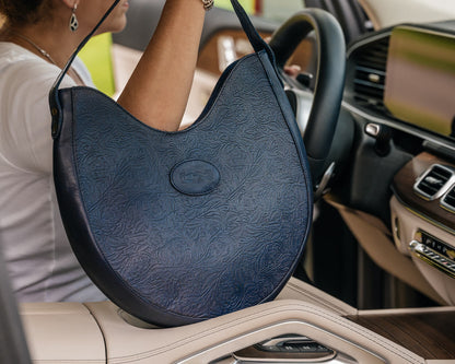 Heritage Tooled Leather Hobo Bag-Bags > Handbag > Leather-Midnight-Mission Mercantile Leather Goods
