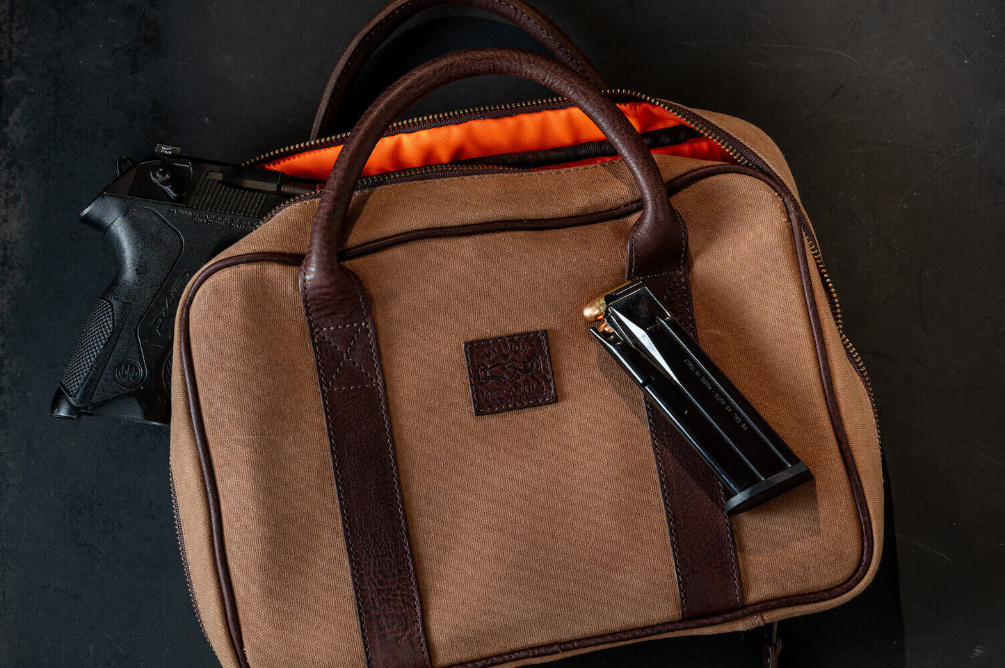 White Wing Waxed Canvas Deluxe Pistol Case-Bags > Hunting & Outdoor > Waxed Canvas-Smoke-Brown-Mission Mercantile Leather Goods