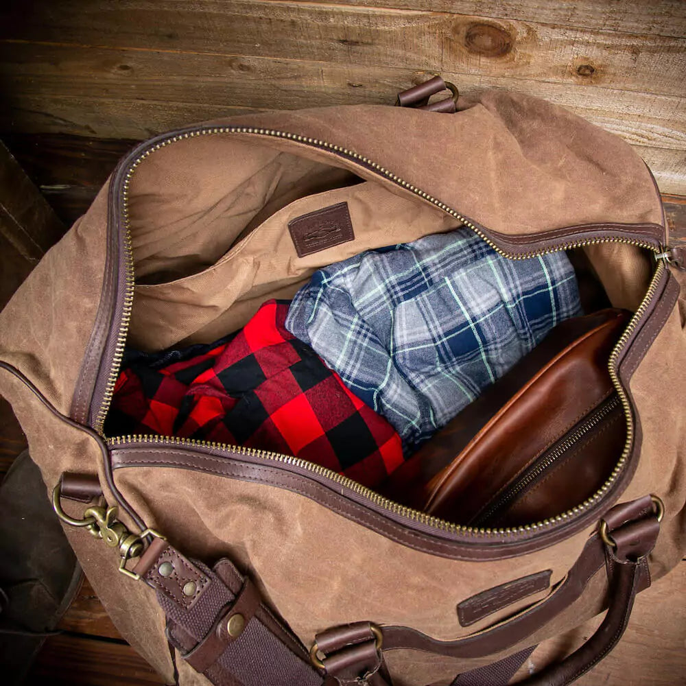 Campaign Waxed Canvas Large Field Duffle Bag-Bags > Duffle Bag > Waxed Canvas-Smoke-Brown-Mission Mercantile Leather Goods