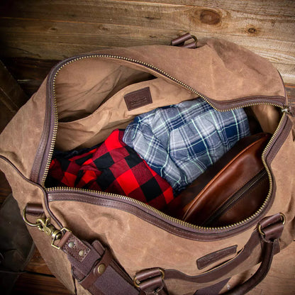 Campaign Waxed Canvas Large Field Duffle Bag-Bags > Duffle Bag > Waxed Canvas-Smoke-Brown-Mission Mercantile Leather Goods