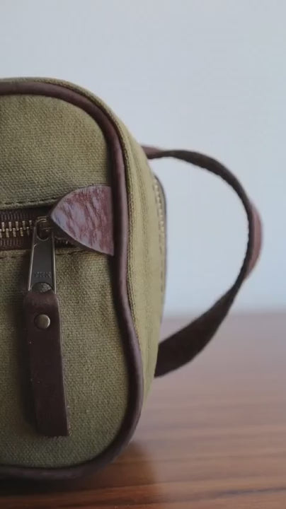 Campaign Waxed Canvas Toiletry Square Shave Kit-Bags > Toiletry Bag > Waxed Canvas-Smoke-Forest-Mission Mercantile Leather Goods