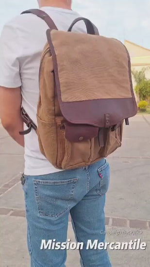 Campaign Waxed Canvas Leather Backpack-Bags > Backpack > Waxed Canvas-Smoke-Forest-Mission Mercantile Leather Goods