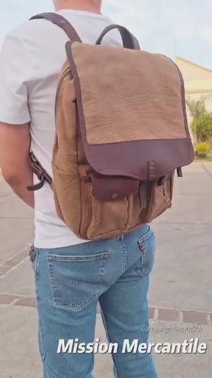 Campaign Waxed Canvas Leather Backpack-Bags > Backpack > Waxed Canvas-Smoke-Brown-Mission Mercantile Leather Goods
