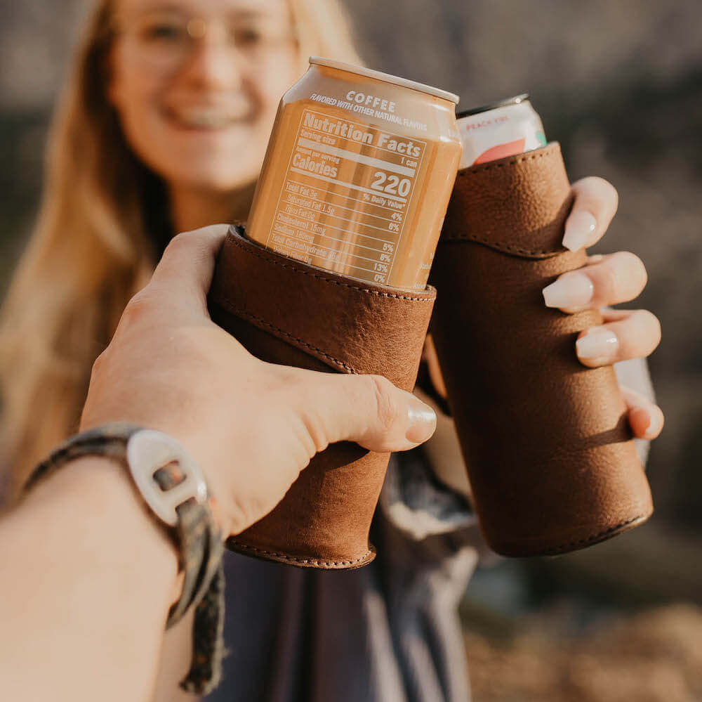 Campaign Leather Slim Can Koozie-Accessories > Beverage Carriers & Coolers > Leather-Smoke-Mission Mercantile Leather Goods