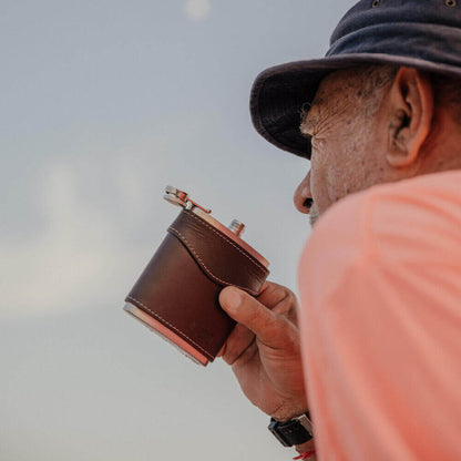 Campaign Leather Flask-Accessories > Beverage Carriers & Coolers > Leather-Smoke-Mission Mercantile Leather Goods