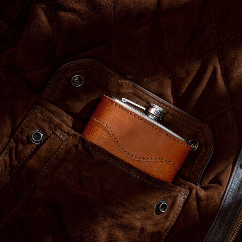 Campaign Leather Flask-Accessories > Beverage Carriers & Coolers > Leather-Saddle-Mission Mercantile Leather Goods