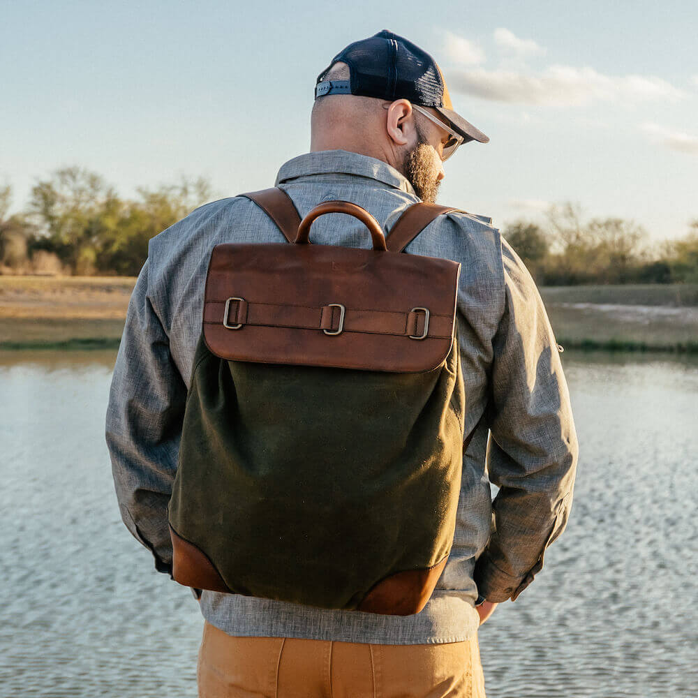 Heritage Waxed Canvas Steamer Backpack No. 2-Bags > Backpack > Waxed Canvas-Hickory-Forest-Mission Mercantile Leather Goods