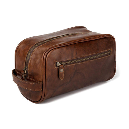 Benjamin Leather Wash Bag-Bags > Toiletry Bag > Leather-Hickory-Mission Mercantile Leather Goods