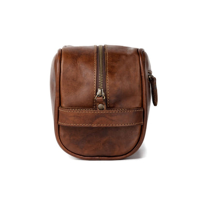 Benjamin Leather Wash Bag-Bags > Toiletry Bag > Leather-Hickory-Mission Mercantile Leather Goods