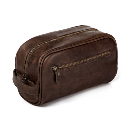 Benjamin Leather Wash Bag-Bags > Toiletry Bag > Leather-Walnut-Mission Mercantile Leather Goods