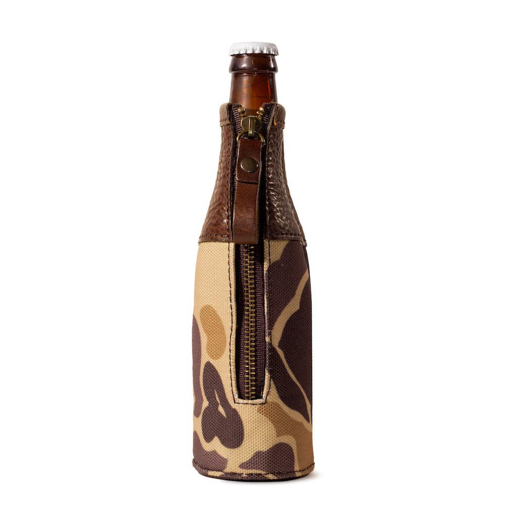 Campaign Leather Bottle Koozie-Accessories > Beverage Carriers & Coolers > Leather-Vintage Camo-Mission Mercantile Leather Goods