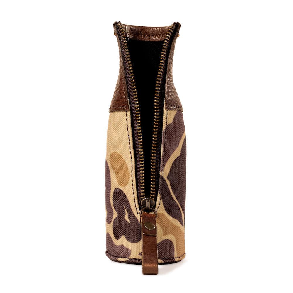 Campaign Leather Bottle Koozie-Accessories > Beverage Carriers & Coolers > Leather-Vintage Camo-Mission Mercantile Leather Goods