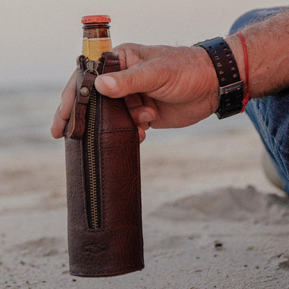 Campaign Leather Bottle Koozie-Accessories > Beverage Carriers & Coolers > Leather-Smoke-None-Mission Mercantile Leather Goods