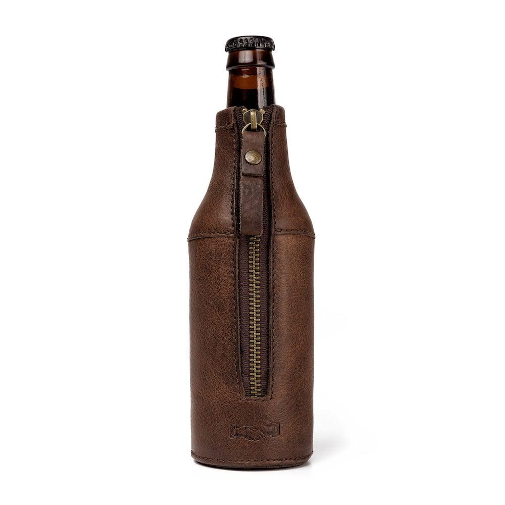 Campaign Leather Bottle Koozie-Accessories > Beverage Carriers & Coolers > Leather-Smoke-None-Mission Mercantile Leather Goods