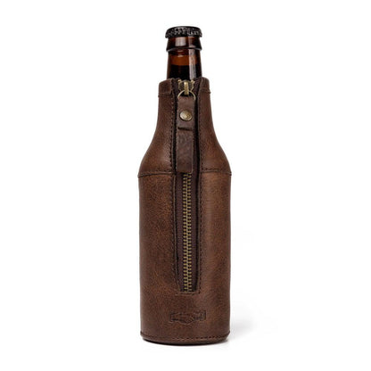 Campaign Leather Bottle Koozie-Accessories > Beverage Carriers & Coolers > Leather-Smoke-None-Mission Mercantile Leather Goods