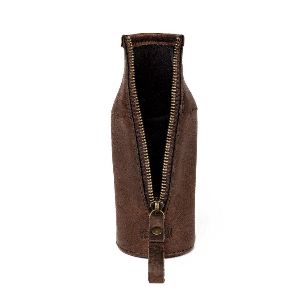 Campaign Leather Bottle Koozie-Accessories > Beverage Carriers & Coolers > Leather-Smoke-None-Mission Mercantile Leather Goods