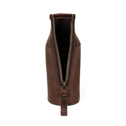 Campaign Leather Bottle Koozie-Accessories > Beverage Carriers & Coolers > Leather-Smoke-None-Mission Mercantile Leather Goods