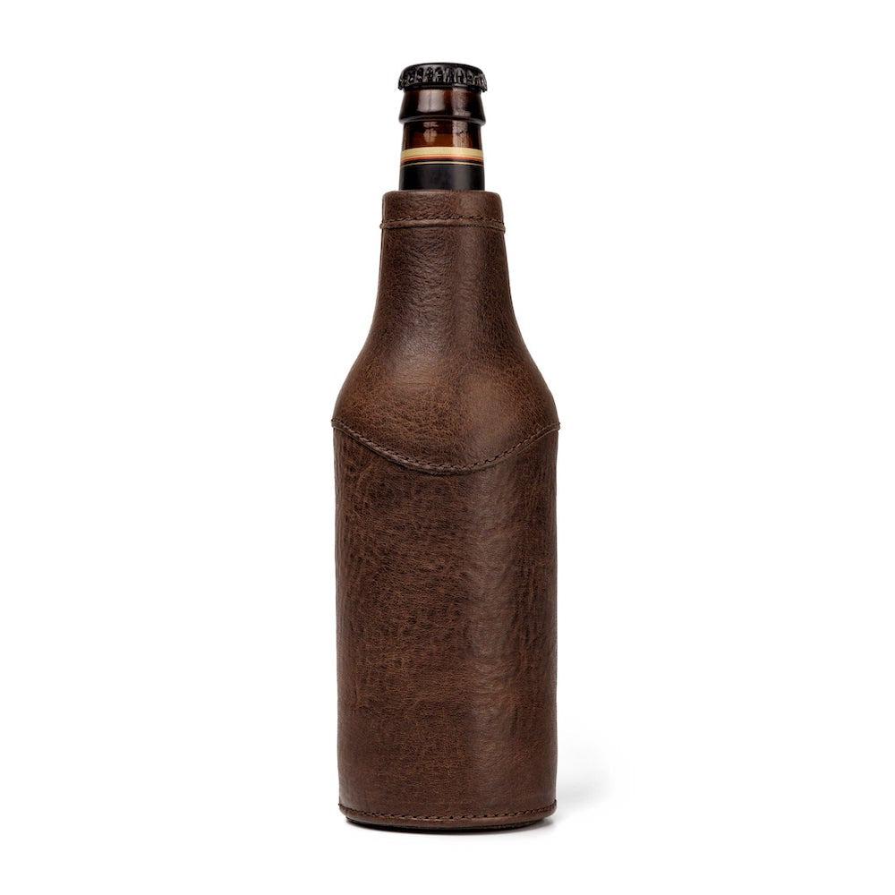 Campaign Leather Bottle Koozie-Accessories > Beverage Carriers & Coolers > Leather-Smoke-None-Mission Mercantile Leather Goods