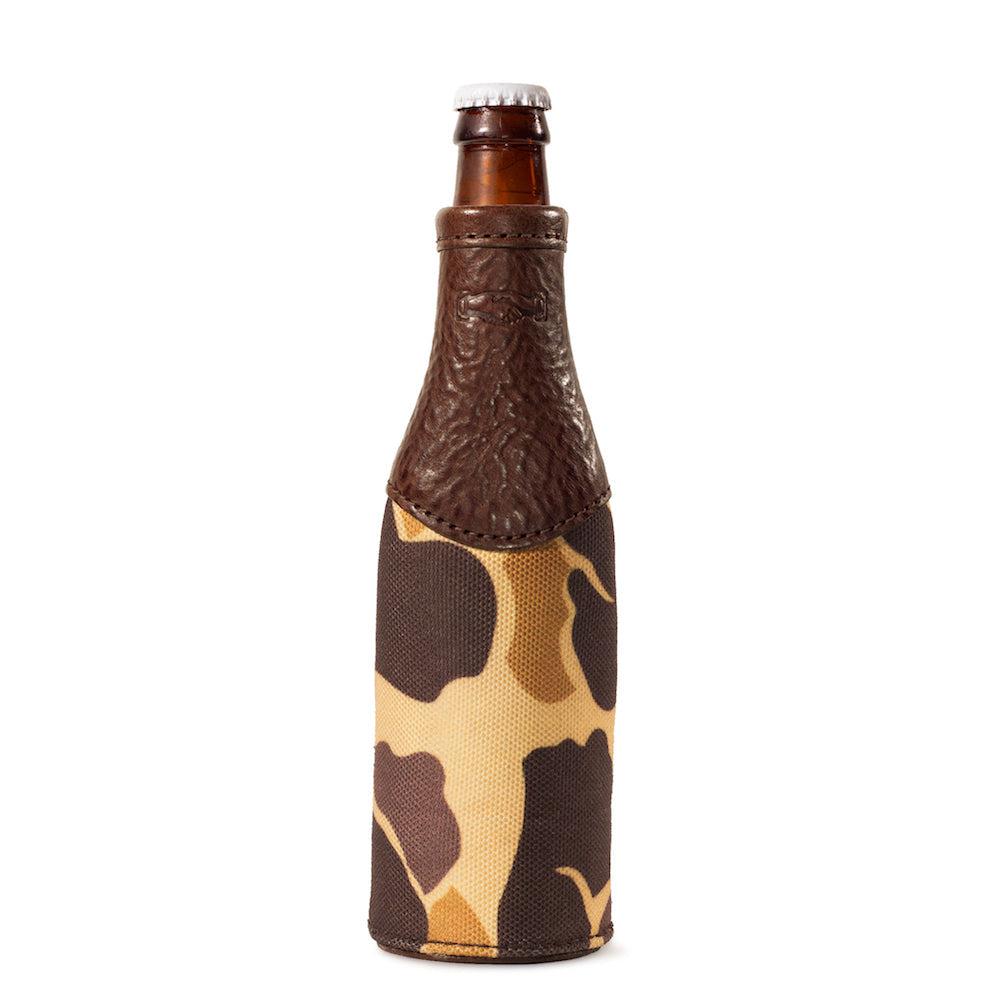 Campaign Leather Bottle Koozie-Accessories > Beverage Carriers & Coolers > Leather-Vintage Camo-Mission Mercantile Leather Goods
