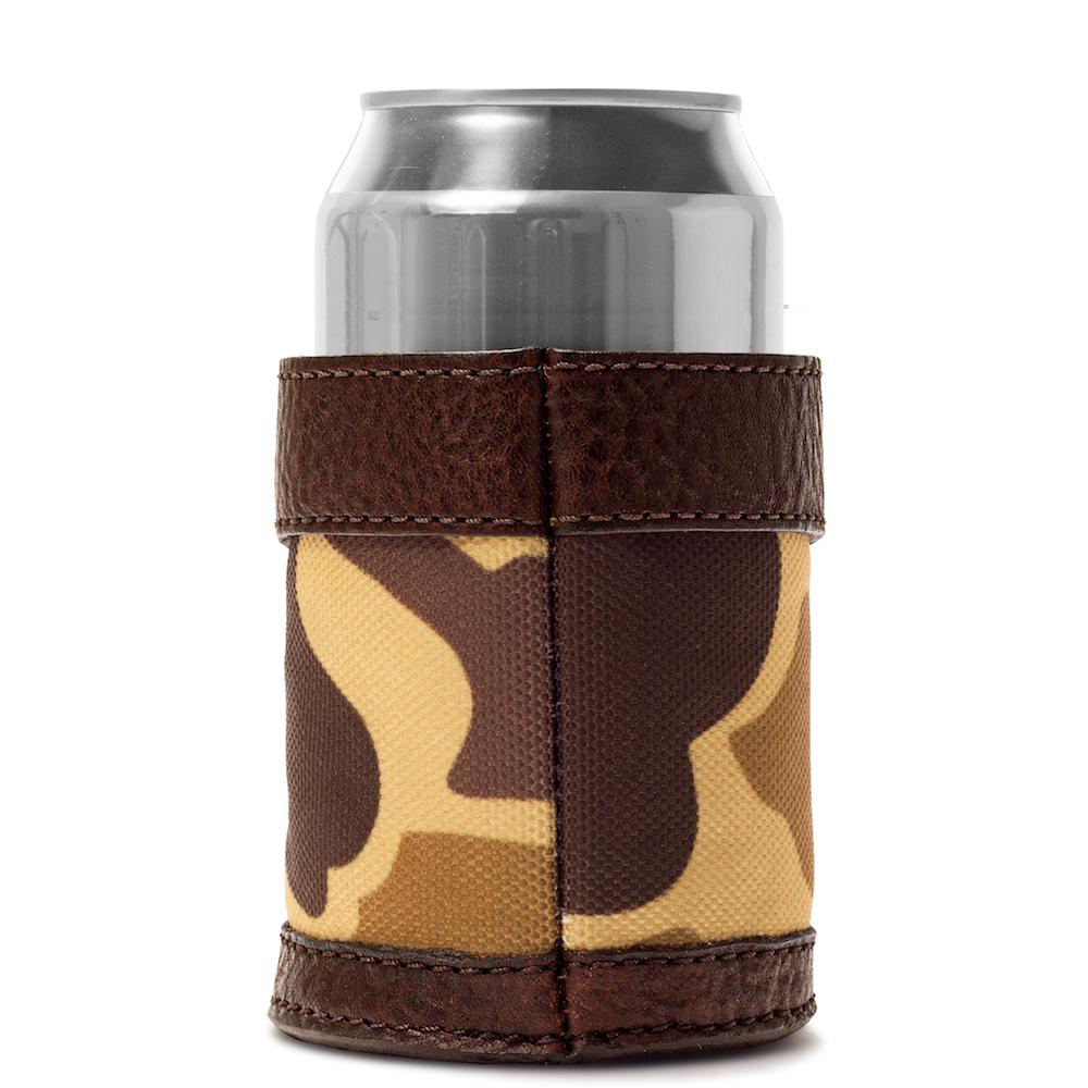 Campaign Leather Can Koozie-Accessories > Beverage Carriers & Coolers > Leather-Vintage Camo-Mission Mercantile Leather Goods