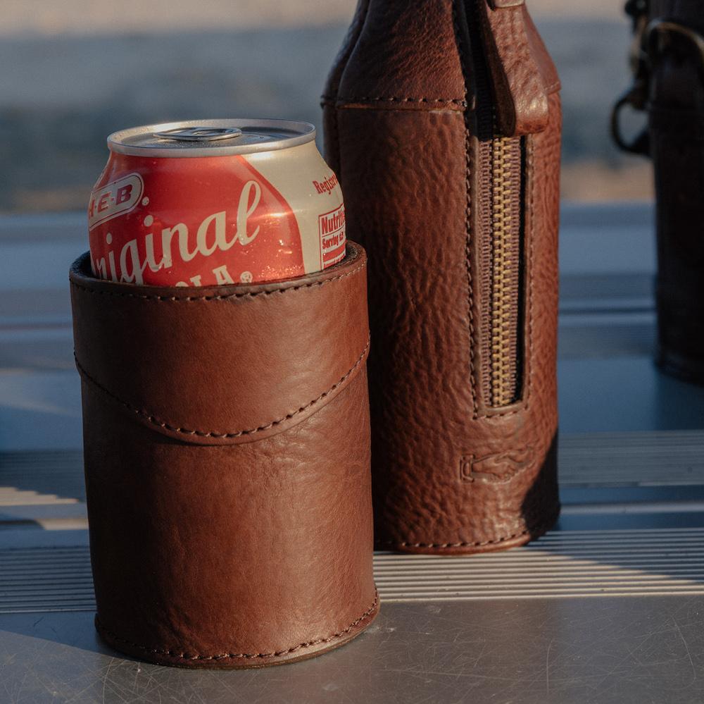 Campaign Leather Can Koozie-Accessories > Beverage Carriers & Coolers > Leather-Smoke-Mission Mercantile Leather Goods