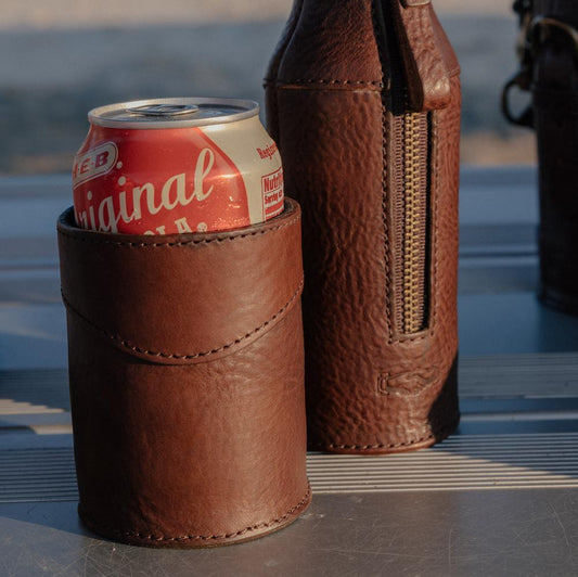 Campaign Leather Can Koozie-Accessories > Beverage Carriers & Coolers > Leather-Smoke-Mission Mercantile Leather Goods