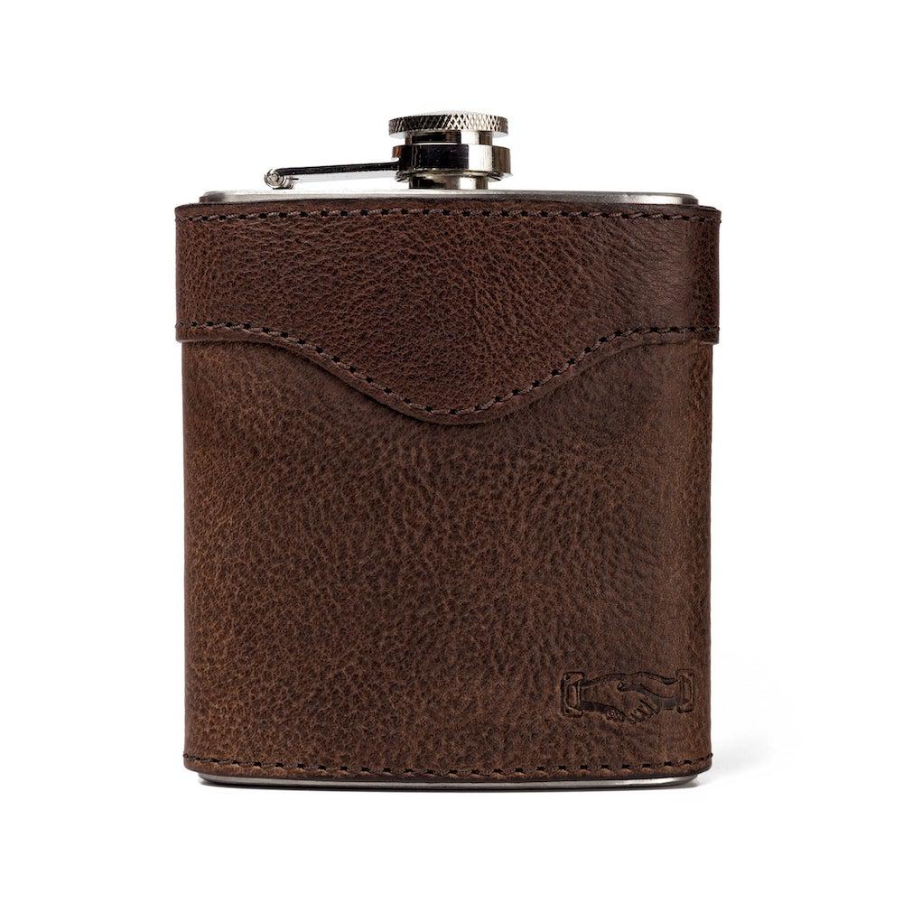 Campaign Leather Flask-Accessories > Beverage Carriers & Coolers > Leather-Smoke-Mission Mercantile Leather Goods