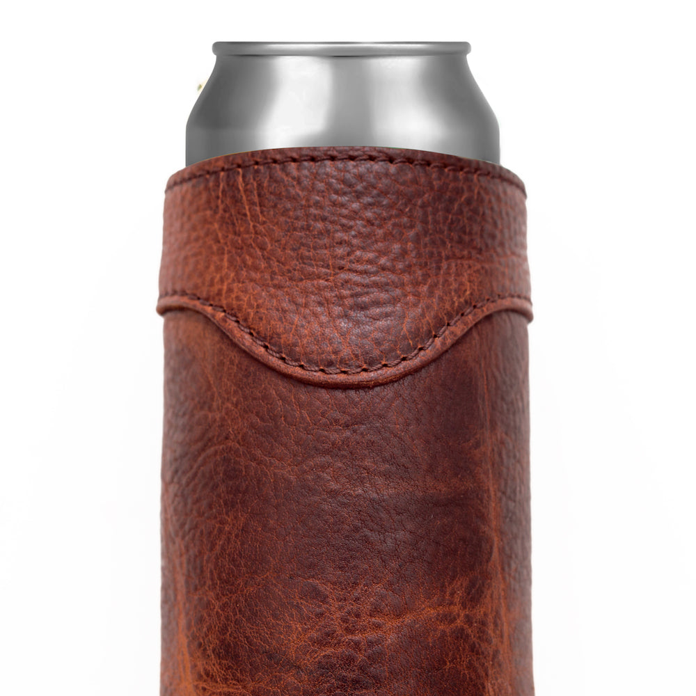Campaign Leather Slim Can Koozie-Accessories > Beverage Carriers & Coolers > Leather-Whiskey-Mission Mercantile Leather Goods