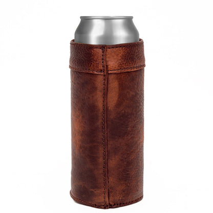 Campaign Leather Slim Can Koozie-Accessories > Beverage Carriers & Coolers > Leather-Whiskey-Mission Mercantile Leather Goods
