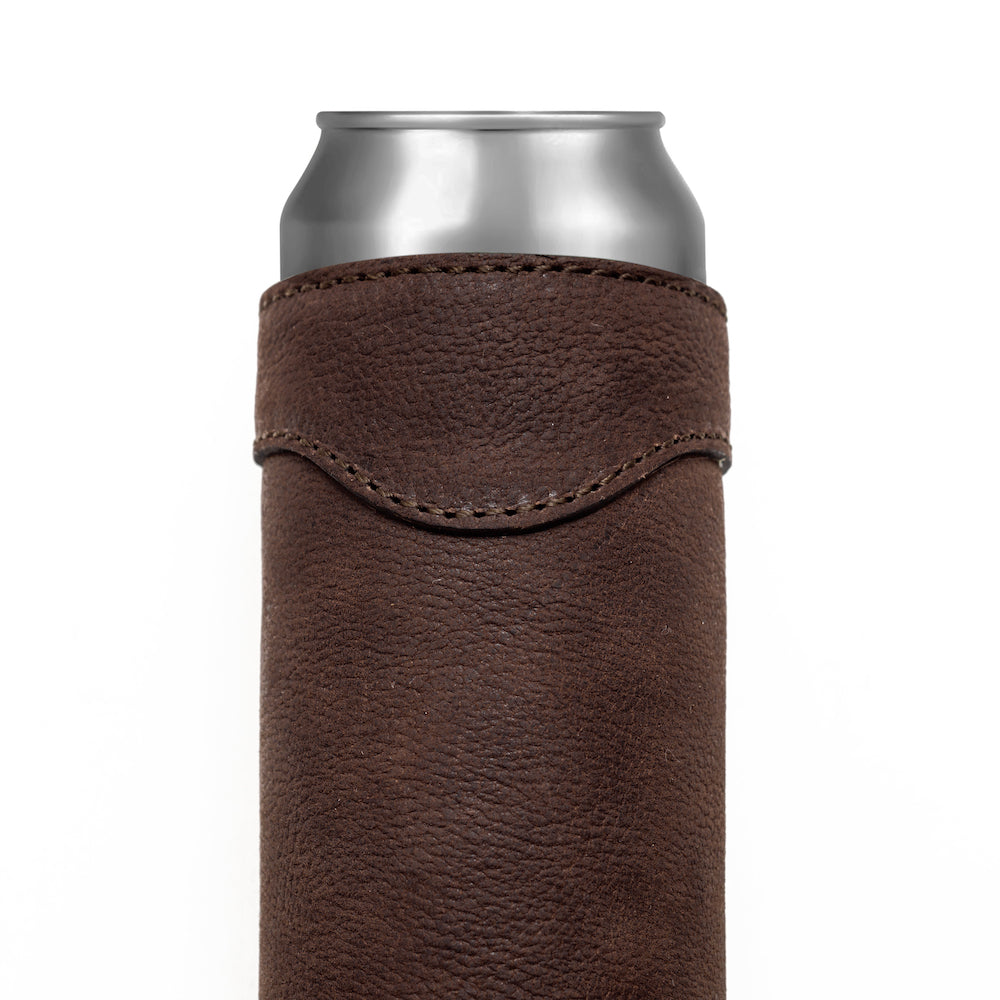 Campaign Leather Slim Can Koozie-Accessories > Beverage Carriers & Coolers > Leather-Smoke-Mission Mercantile Leather Goods