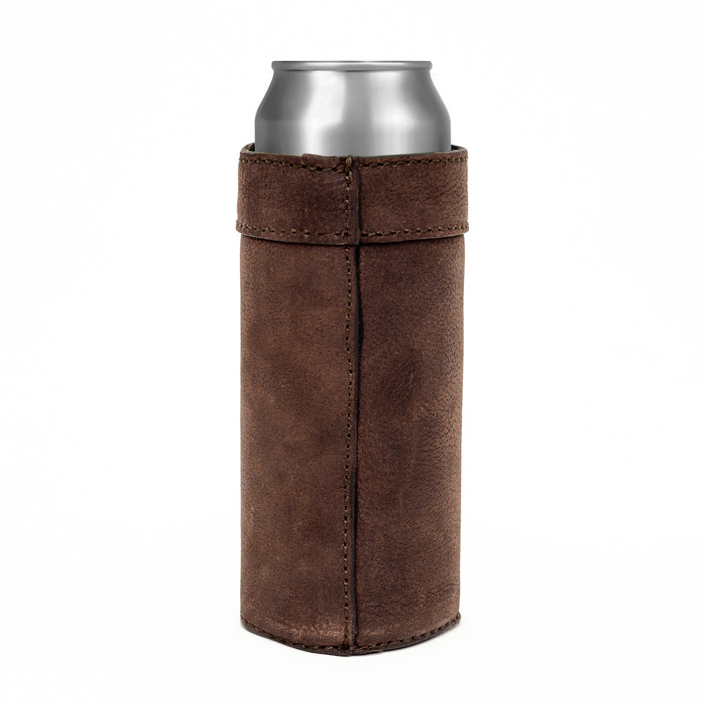 Campaign Leather Slim Can Koozie-Accessories > Beverage Carriers & Coolers > Leather-Smoke-Mission Mercantile Leather Goods