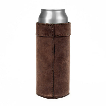Campaign Leather Slim Can Koozie-Accessories > Beverage Carriers & Coolers > Leather-Smoke-Mission Mercantile Leather Goods