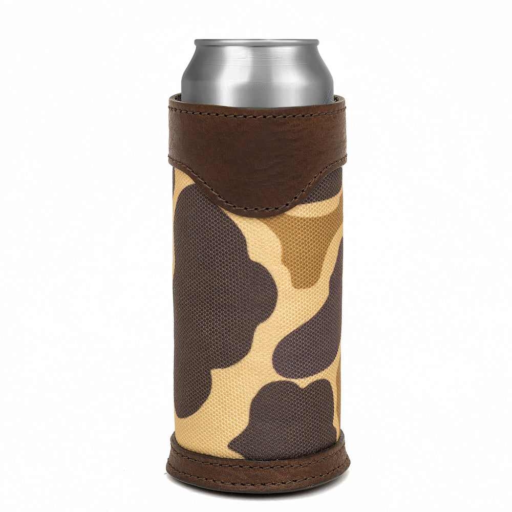 Campaign Leather Slim Can Koozie-Accessories > Beverage Carriers & Coolers > Leather-Vintage Camo-Mission Mercantile Leather Goods